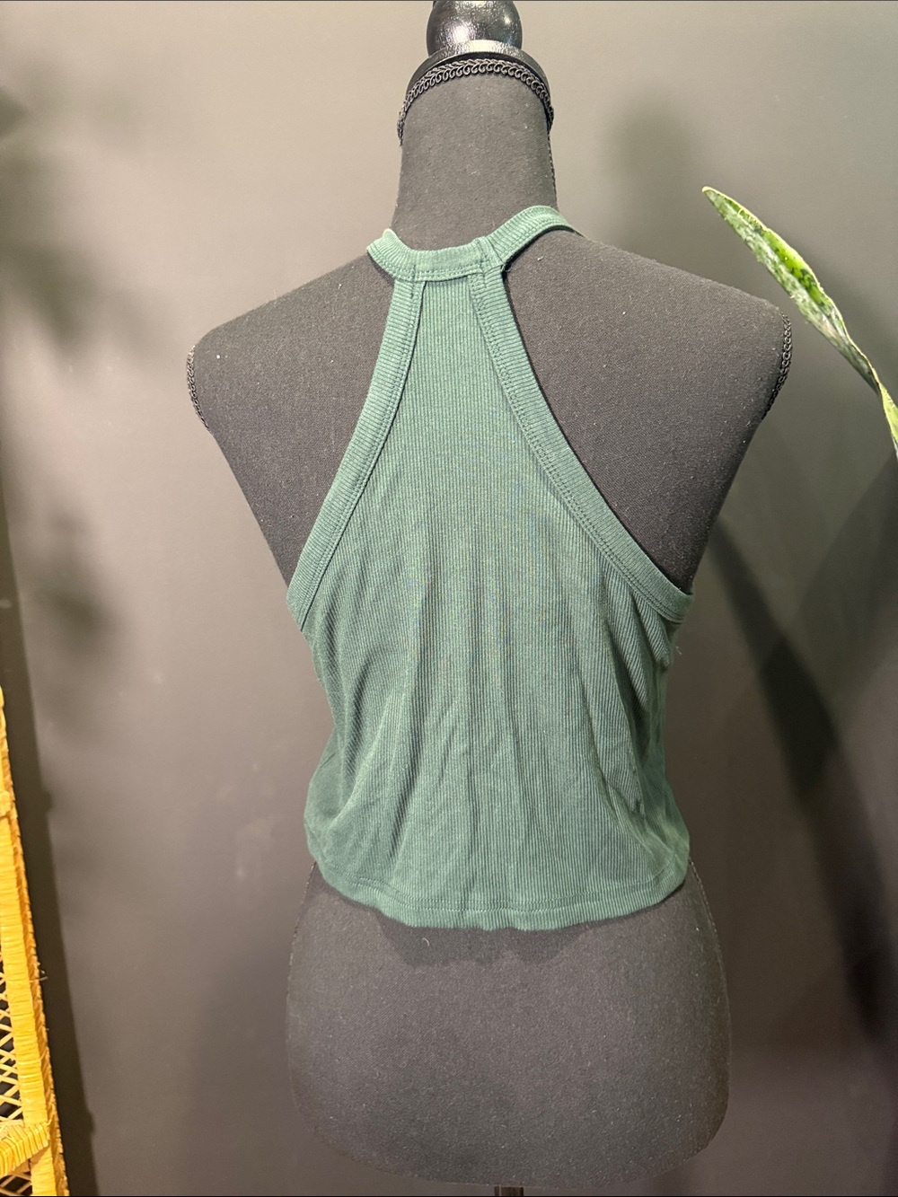 Green Ribbed Halter Crop Top - Picture 2 of 2